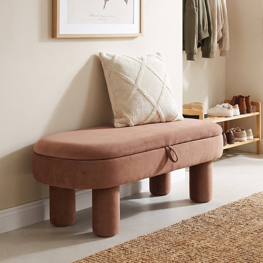 Oval Storage Ottoman Bench with Upholstered Velvet Seat