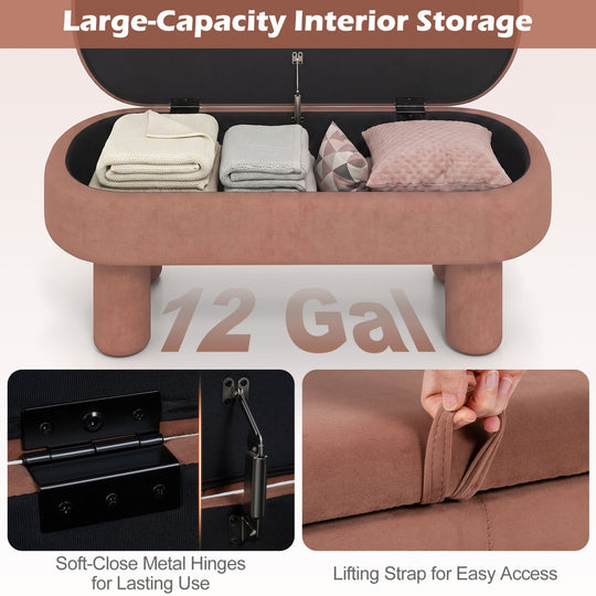 Oval Storage Ottoman Bench with Upholstered Velvet Seat