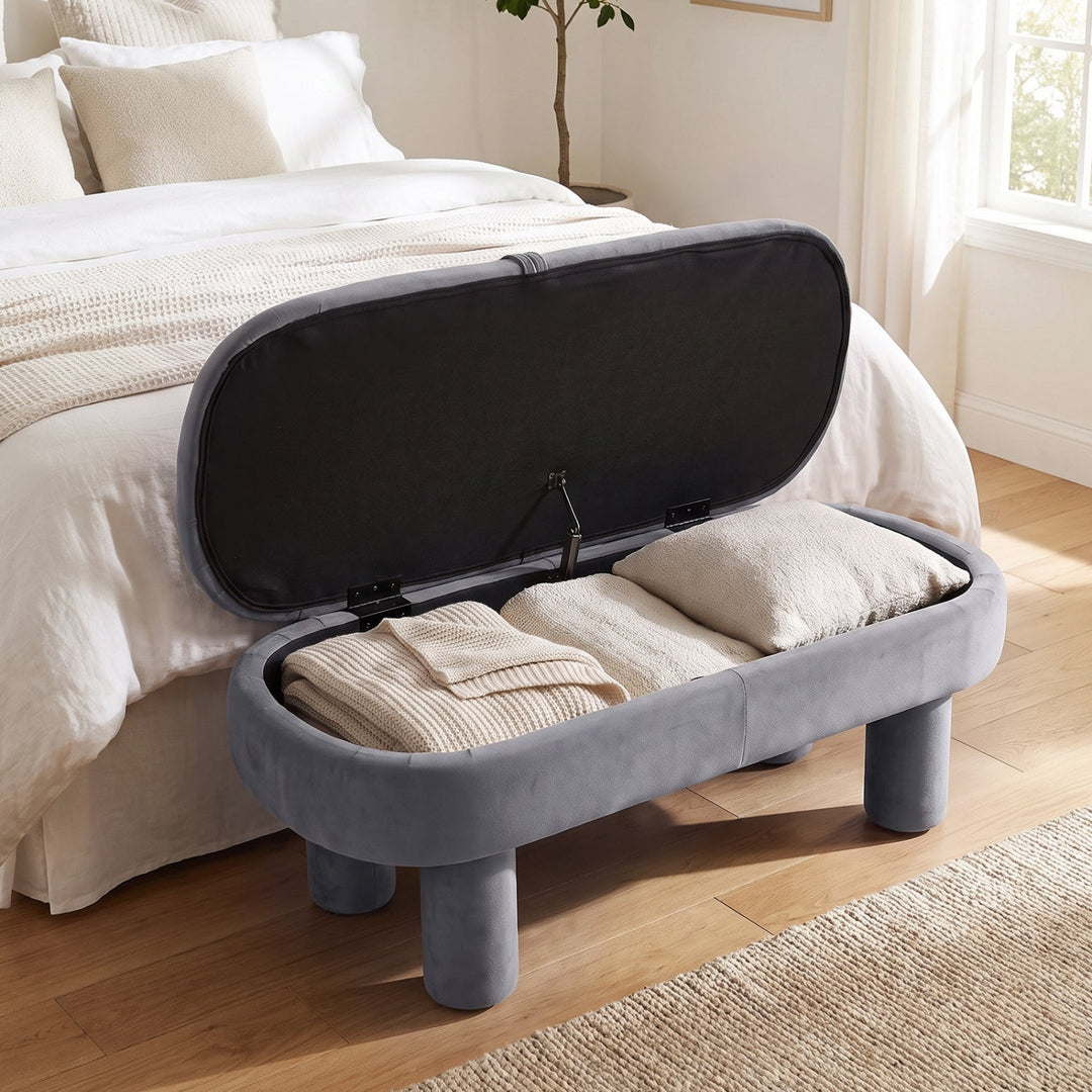 Oval Storage Ottoman Bench with Upholstered Velvet Seat