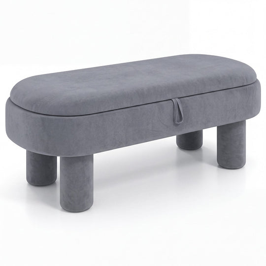 Oval Storage Ottoman Bench with Upholstered Velvet Seat