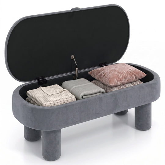 Oval Storage Ottoman Bench with Upholstered Velvet Seat
