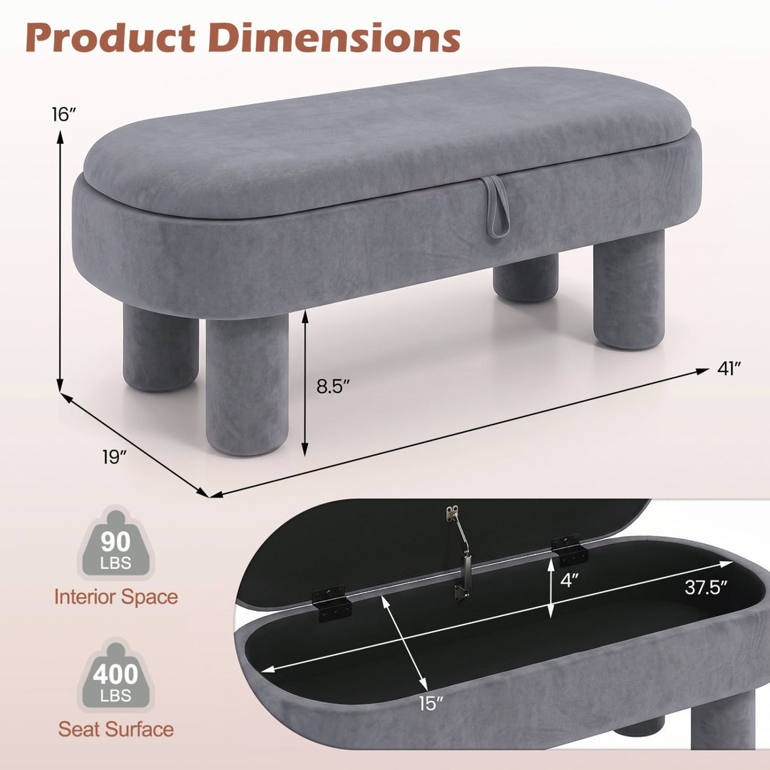Oval Storage Ottoman Bench with Upholstered Velvet Seat