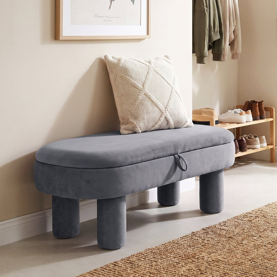 Oval Storage Ottoman Bench with Upholstered Velvet Seat