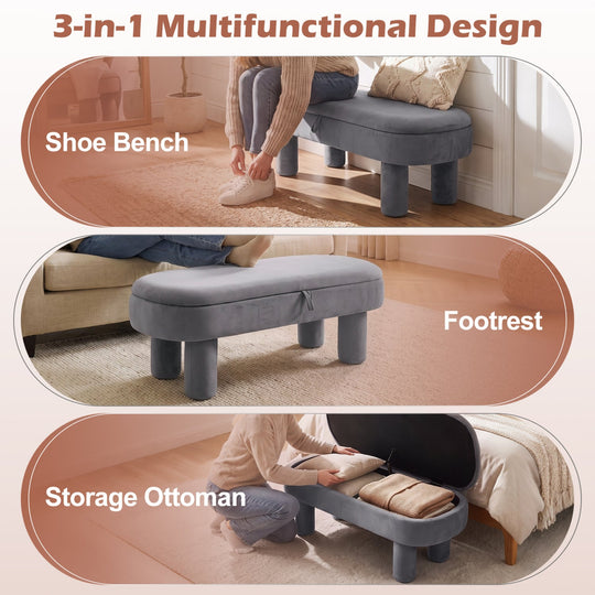 Oval Storage Ottoman Bench with Upholstered Velvet Seat