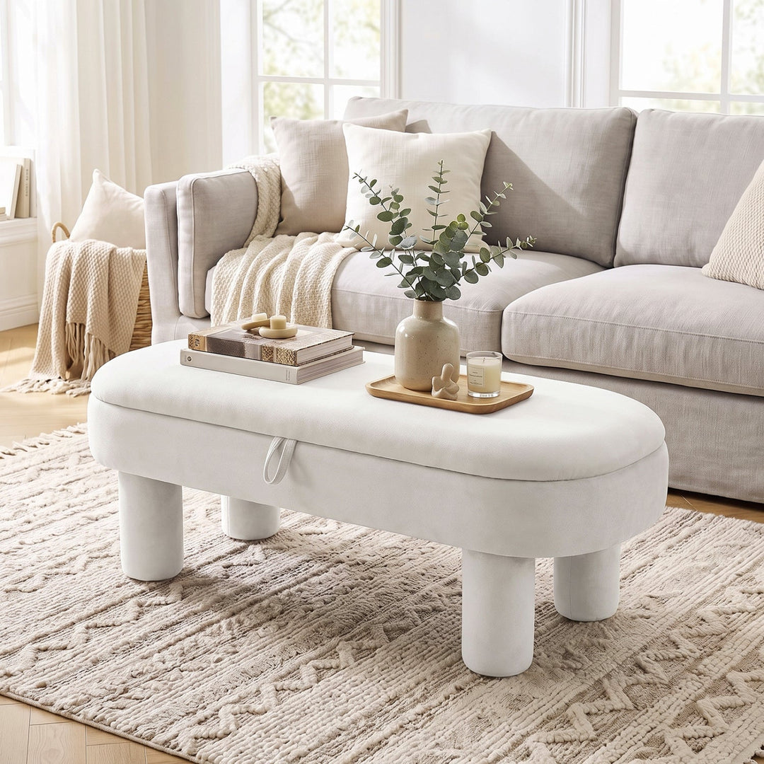Oval Storage Ottoman Bench with Upholstered Velvet Seat