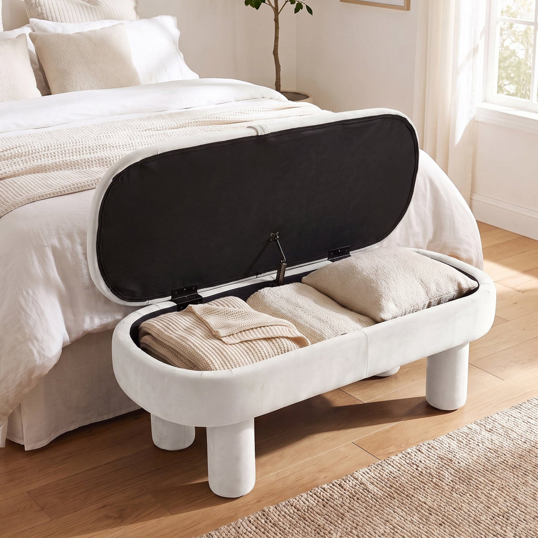 Oval Storage Ottoman Bench with Upholstered Velvet Seat
