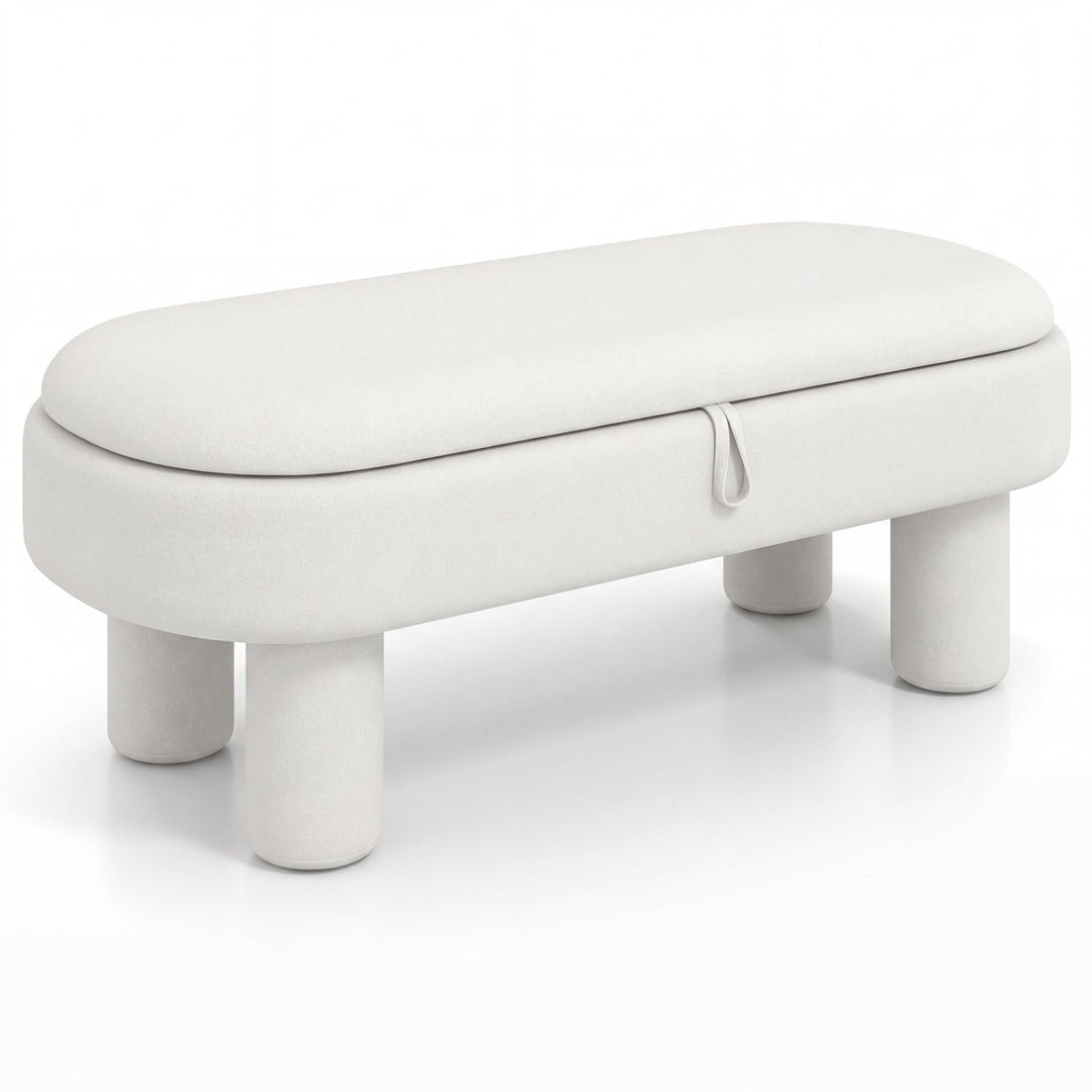 Oval Storage Ottoman Bench with Upholstered Velvet Seat