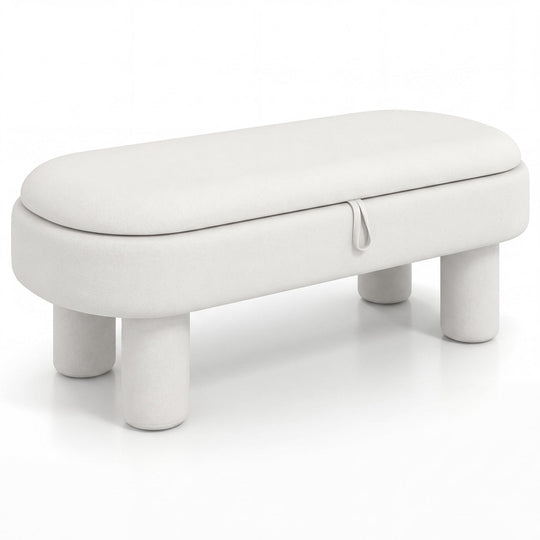 Oval Storage Ottoman Bench with Upholstered Velvet Seat