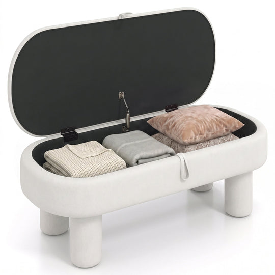 Oval Storage Ottoman Bench with Upholstered Velvet Seat