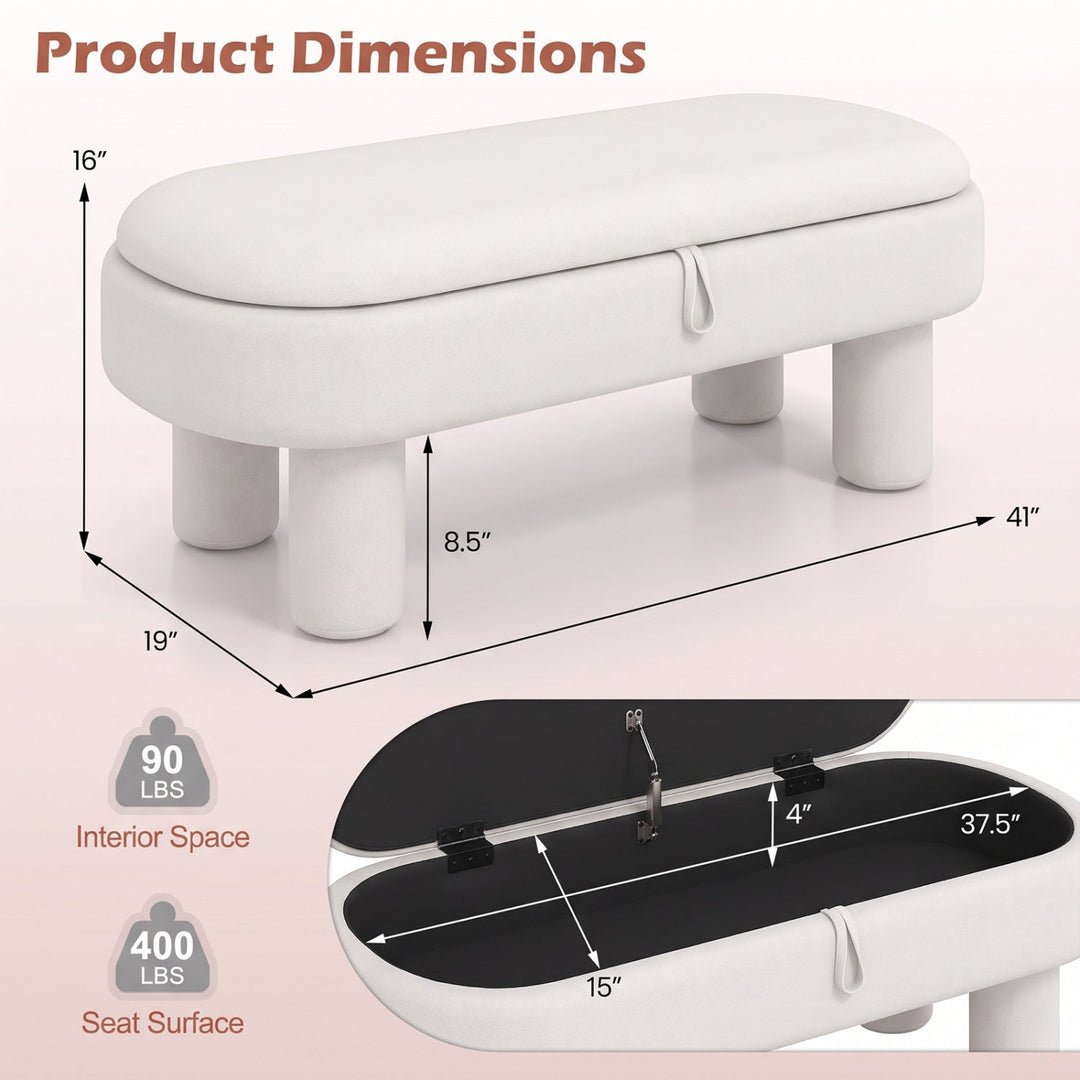 Oval Storage Ottoman Bench with Upholstered Velvet Seat
