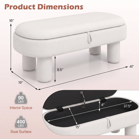 Oval Storage Ottoman Bench with Upholstered Velvet Seat