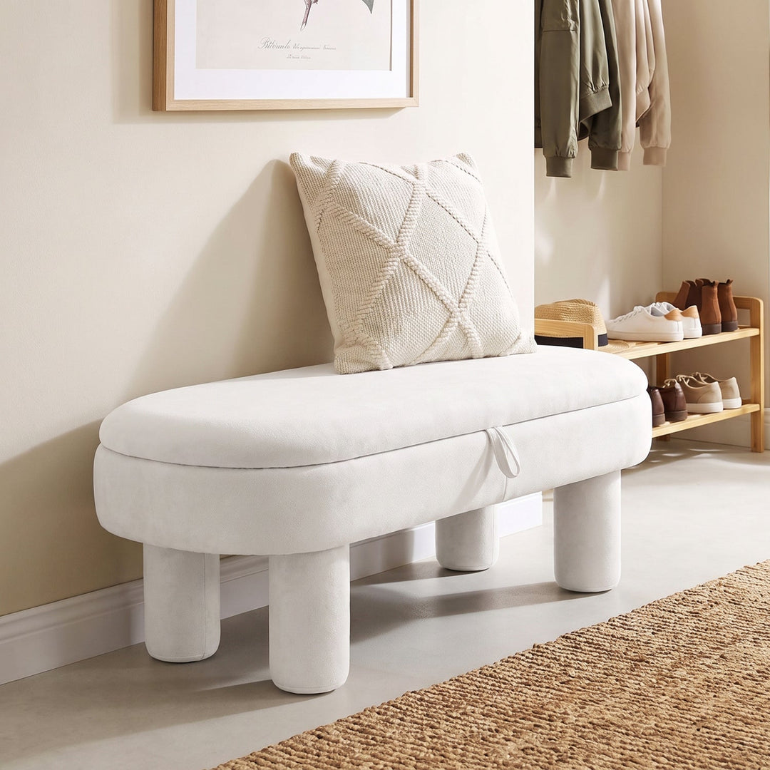 Oval Storage Ottoman Bench with Upholstered Velvet Seat