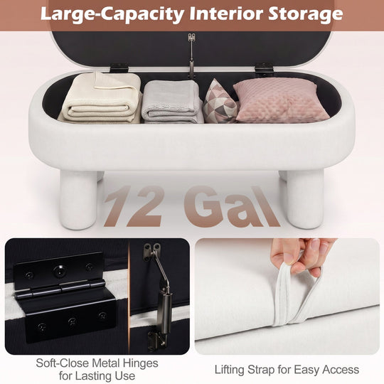 Oval Storage Ottoman Bench with Upholstered Velvet Seat
