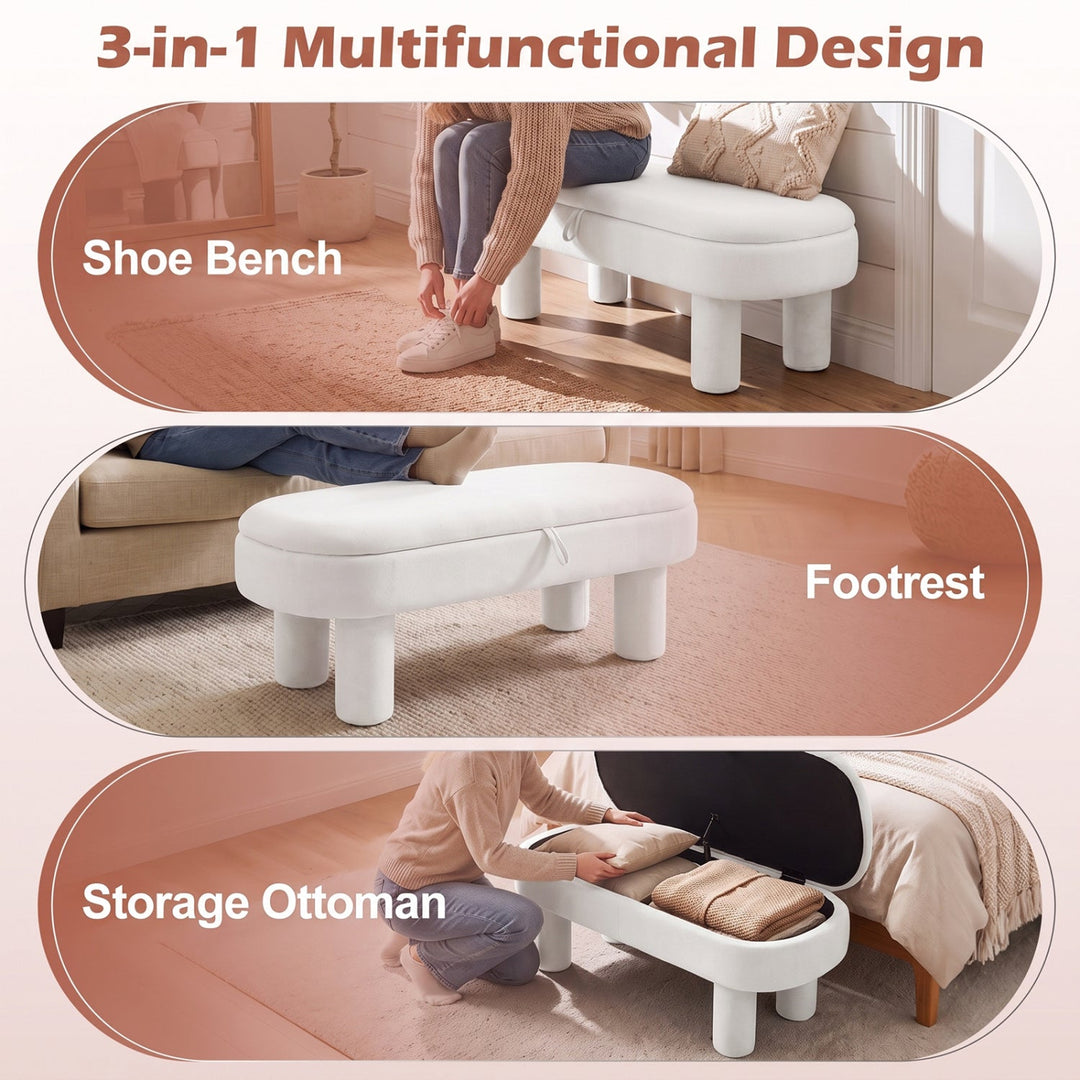 Oval Storage Ottoman Bench with Upholstered Velvet Seat