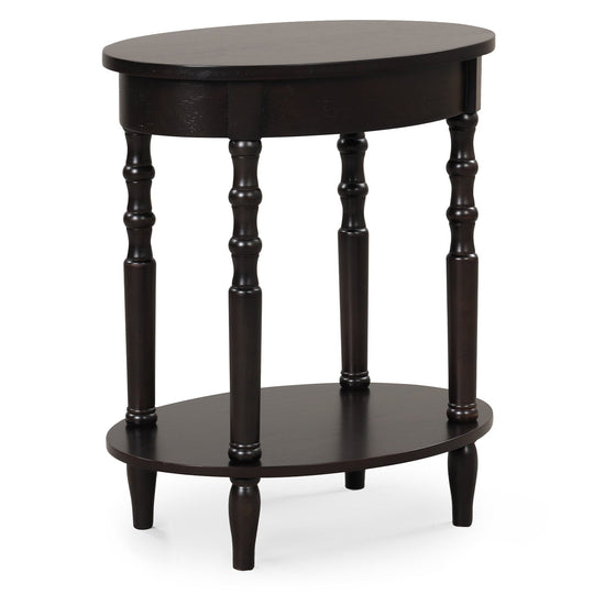 Oval Side Table with Storage Shelf and Wood Legs
