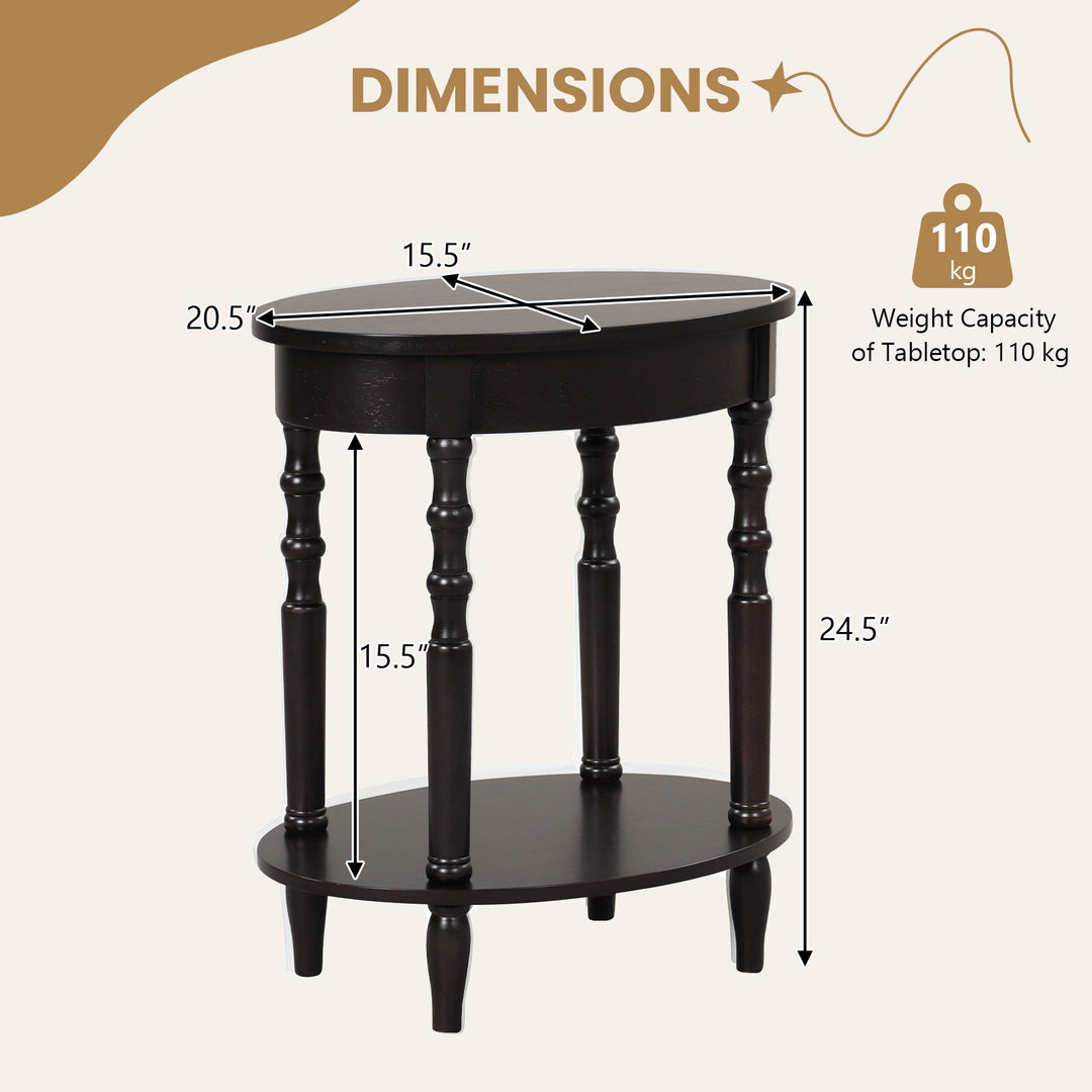 Oval Side Table with Storage Shelf and Wood Legs