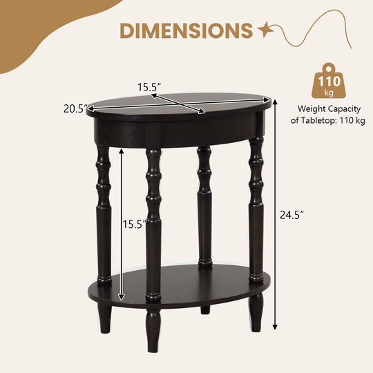 Oval Side Table with Storage Shelf and Wood Legs