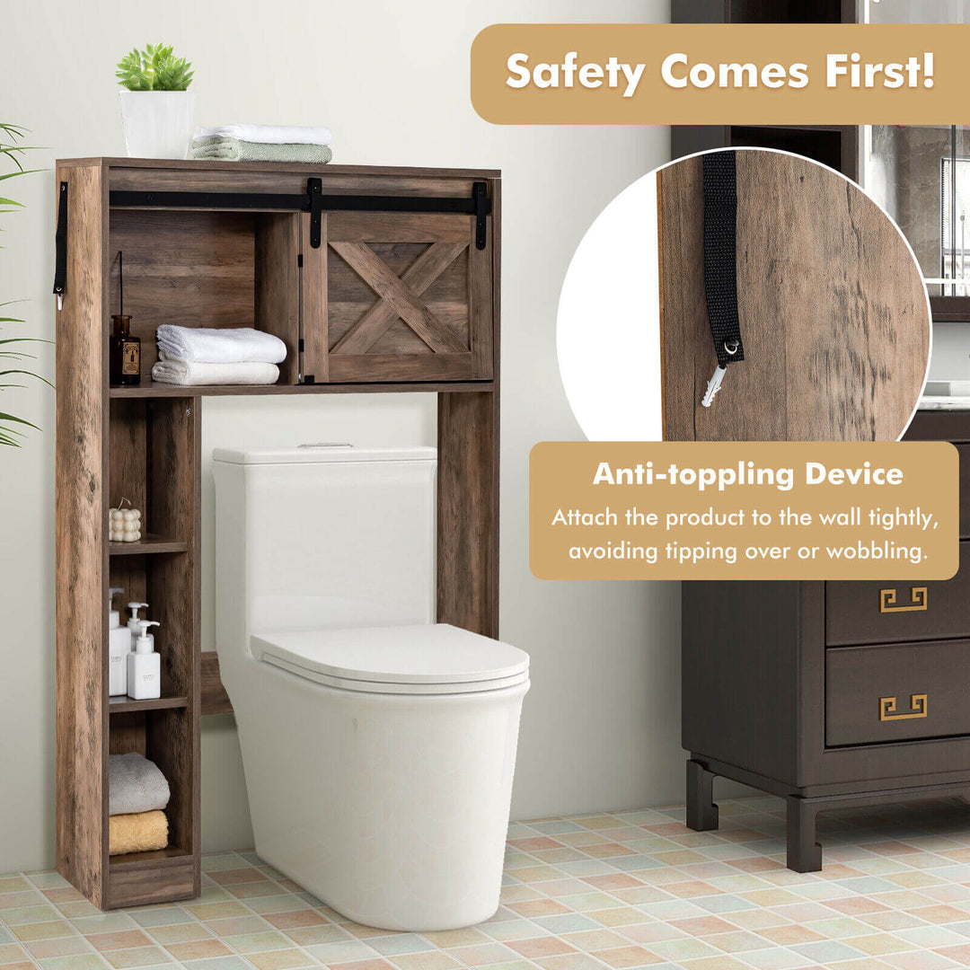 4-Tier Over The Toilet Storage Cabinet with Sliding Barn Door and Storage Shelves