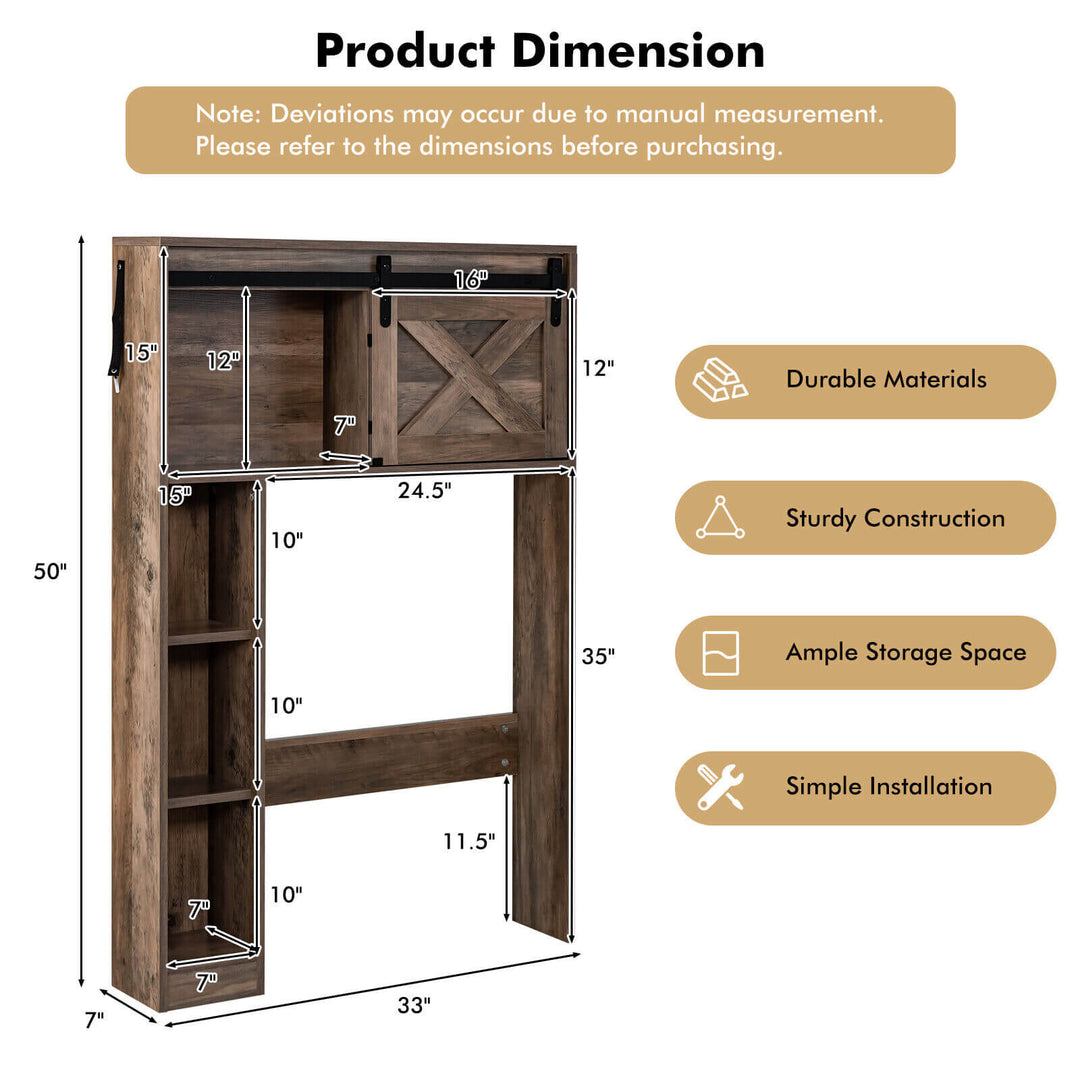 4-Tier Over The Toilet Storage Cabinet with Sliding Barn Door and Storage Shelves