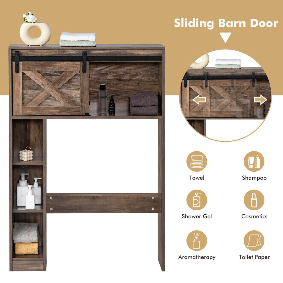 4-Tier Over The Toilet Storage Cabinet with Sliding Barn Door and Storage Shelves