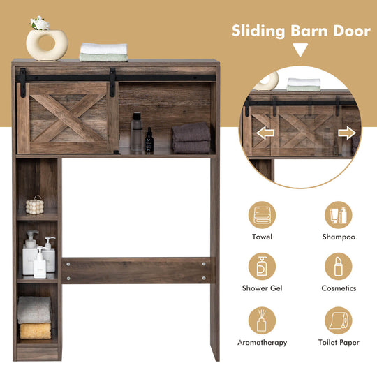 4-Tier Over The Toilet Storage Cabinet with Sliding Barn Door and Storage Shelves