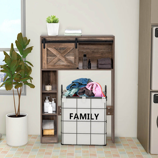 4-Tier Over The Toilet Storage Cabinet with Sliding Barn Door and Storage Shelves