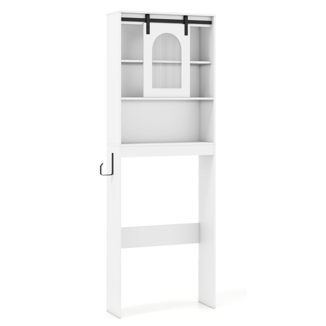 Over Toilet Storage Cabinet with Sliding Barn Door and Open Shelves for Bathroom