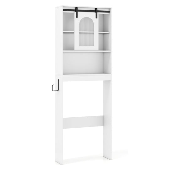 Over Toilet Storage Cabinet with Sliding Barn Door and Open Shelves for Bathroom