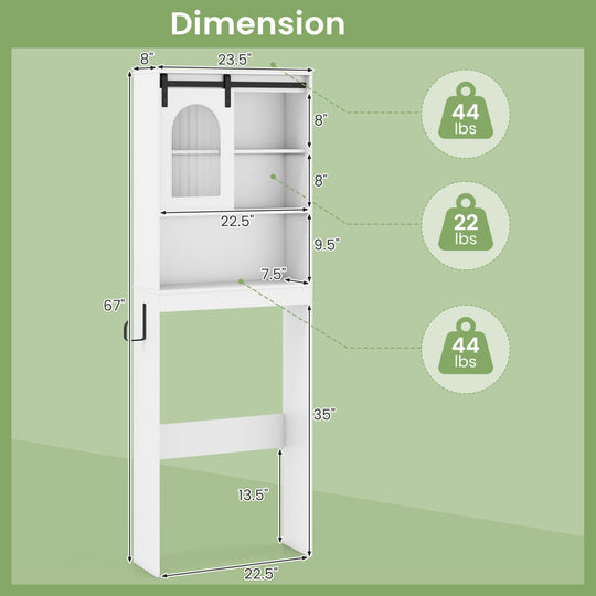 Over Toilet Storage Cabinet with Sliding Barn Door and Open Shelves for Bathroom