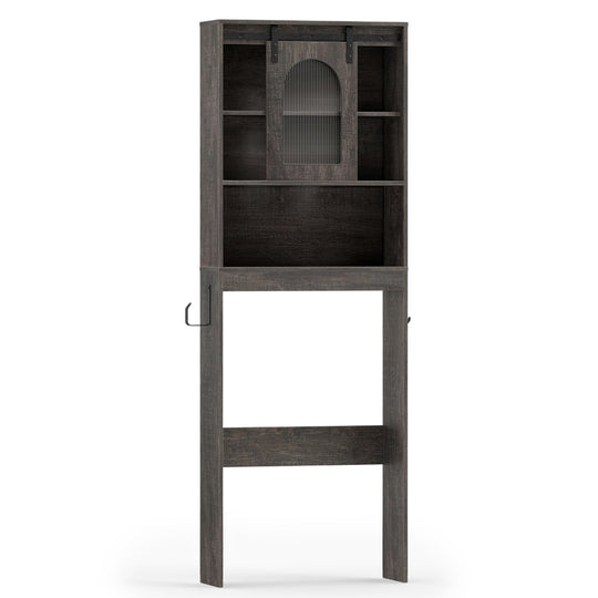 Over Toilet Storage Cabinet with Sliding Barn Door and Open Shelves for Bathroom