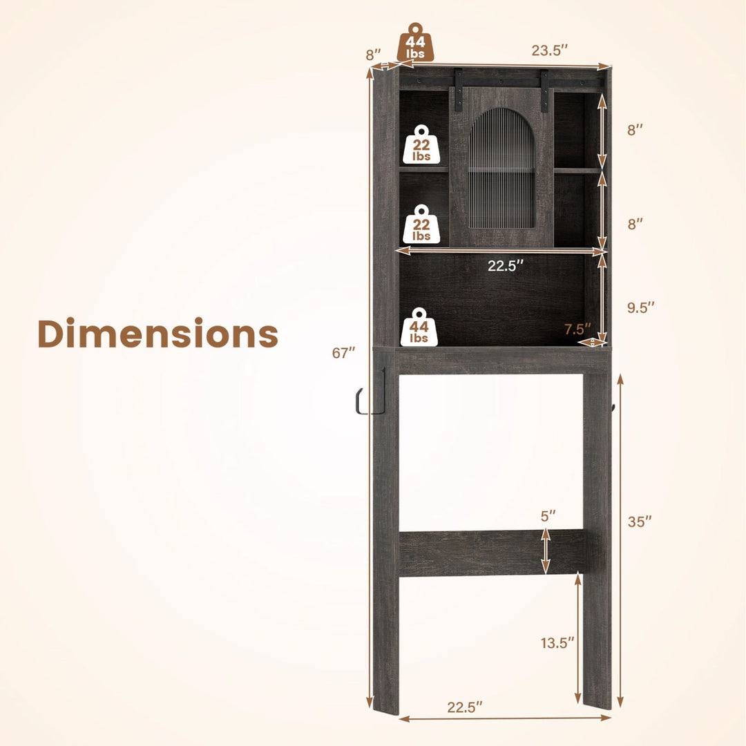 Over Toilet Storage Cabinet with Sliding Barn Door and Open Shelves for Bathroom