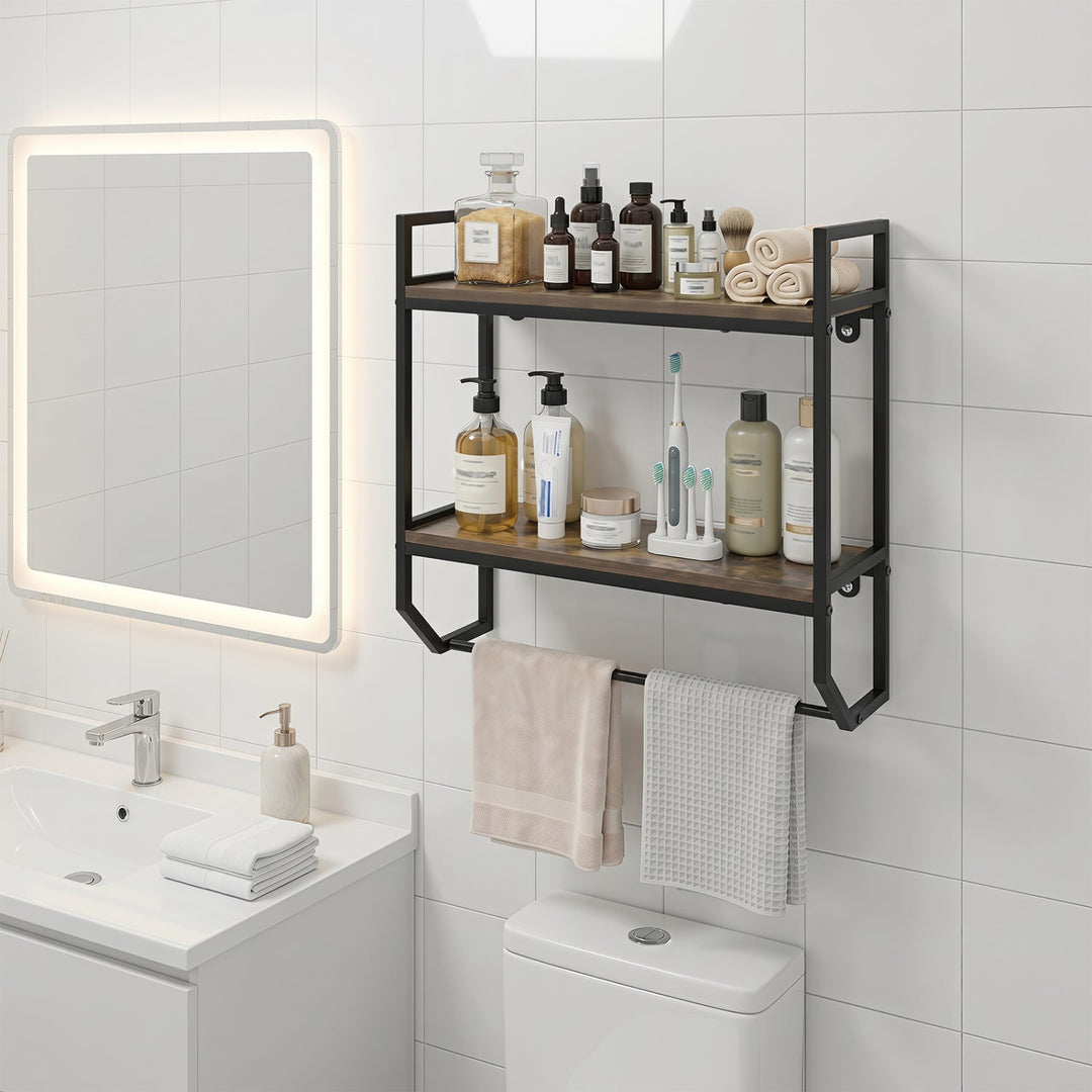 Over the Toilet Wall Mounted Shelf with Towel Bar - Gray