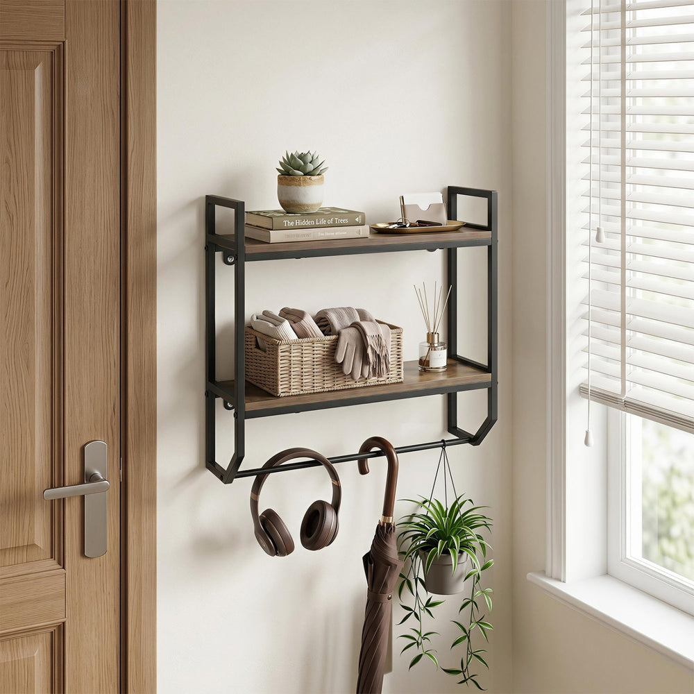 Over the Toilet Wall Mounted Shelf with Towel Bar - Gray