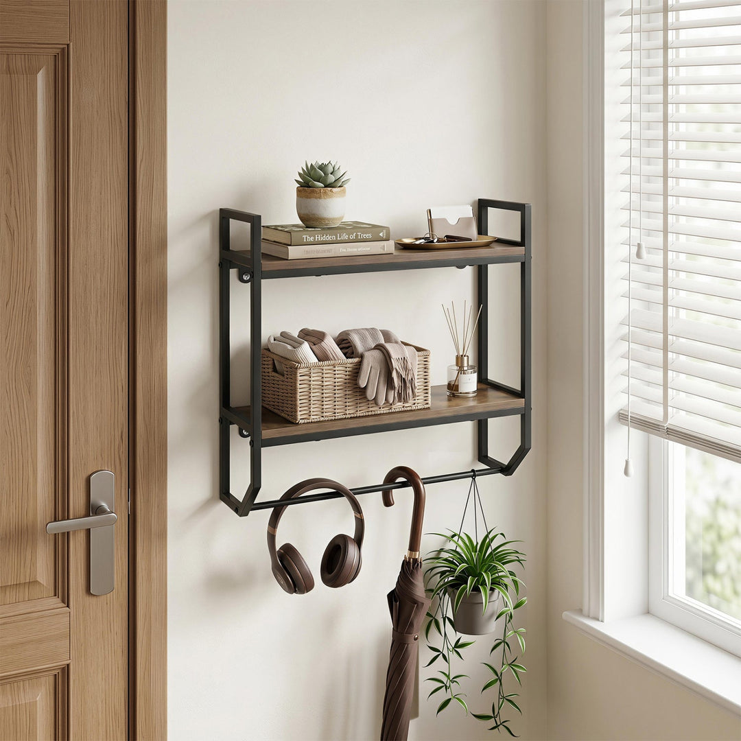 Over the Toilet Wall Mounted Shelf with Towel Bar - Gray