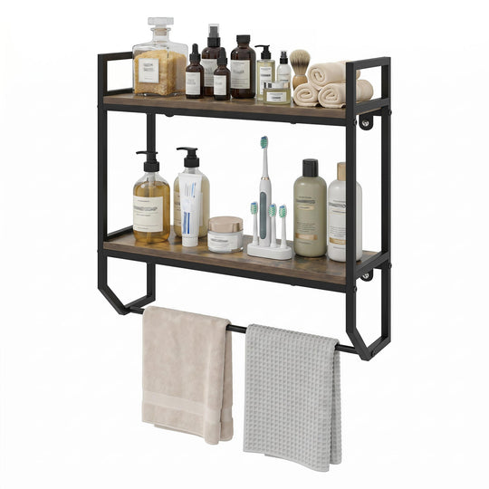 Over the Toilet Wall Mounted Shelf with Towel Bar - Gray