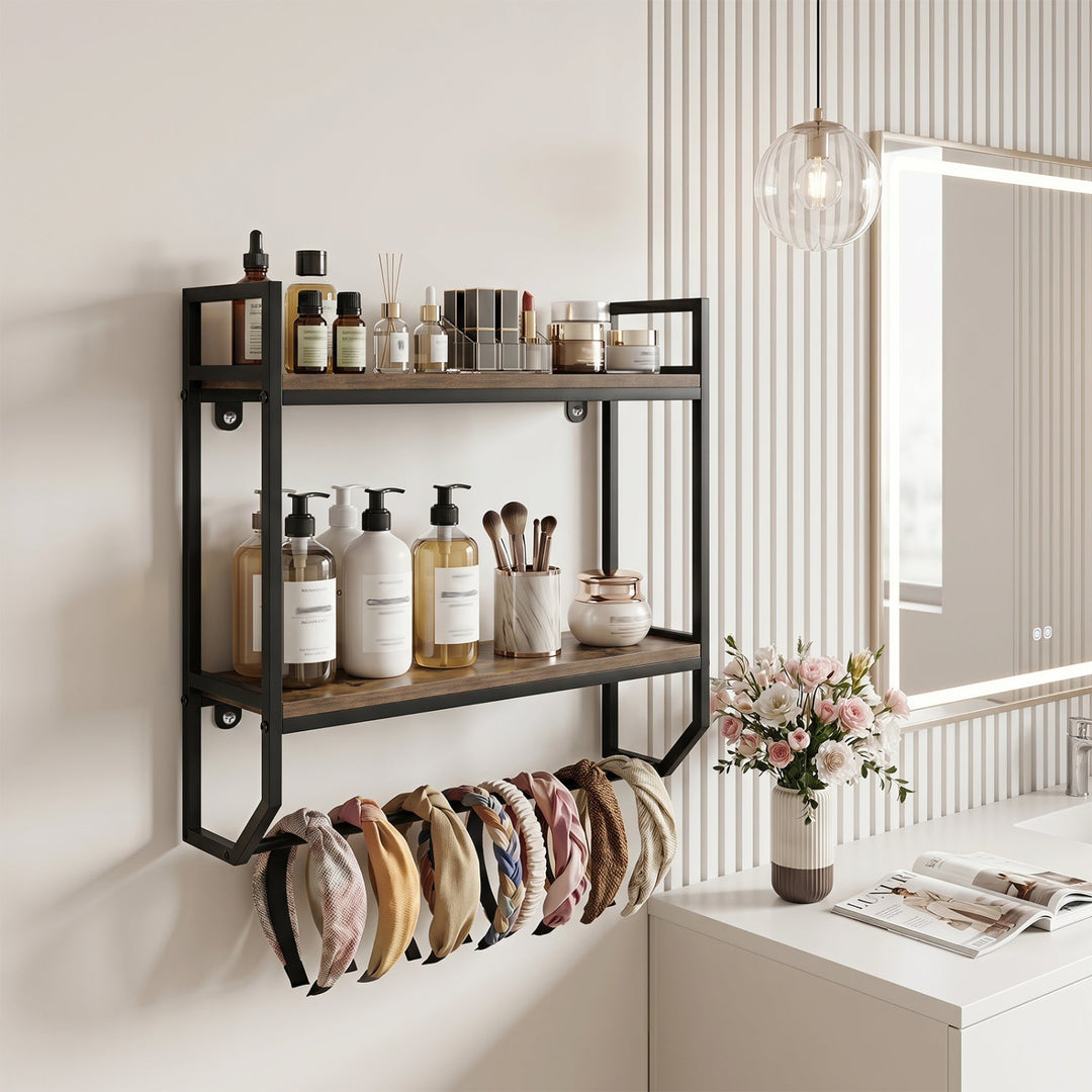 Over the Toilet Wall Mounted Shelf with Towel Bar - Gray