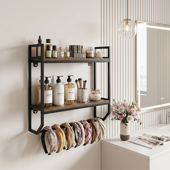 Over the Toilet Wall Mounted Shelf with Towel Bar - Gray