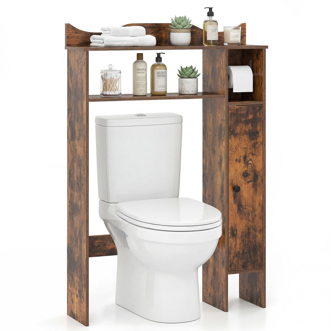 Wood Over the Toilet Bathroom Space Saver with Paper Holder and Shelf