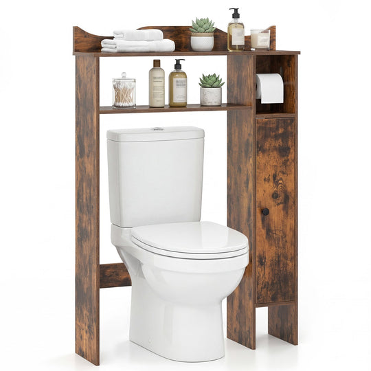 Wood Over the Toilet Bathroom Space Saver with Paper Holder and Shelf