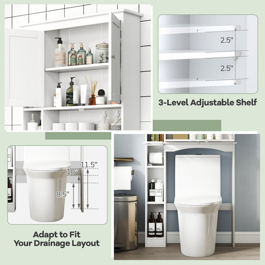 Over the Toilet Storage Cabinet with Adjustable Shelf and Bottom Bar-White