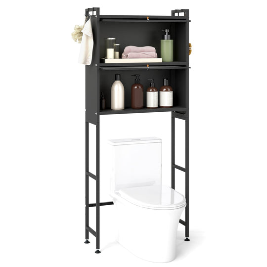 Over-the-toilet Cabinet Bathroom Organizer with 2 Flip-up Cabinets