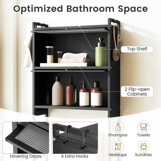 Over-the-toilet Cabinet Bathroom Organizer with 2 Flip-up Cabinets