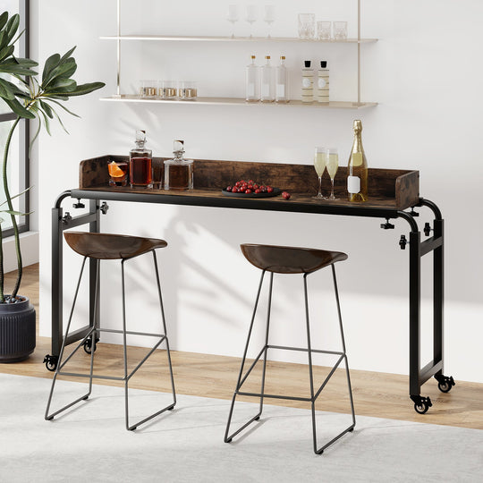 Overbed Desk with Wheels Queen Size Mobile Bed Desk with Adjustable Height-Brown
