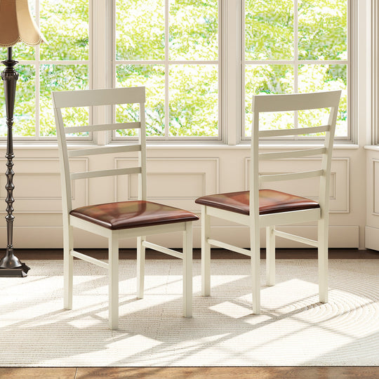 PU Leather Upholstered Armless Wooden Dining Chair Set of 2-White