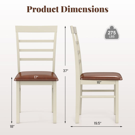 PU Leather Upholstered Armless Wooden Dining Chair Set of 2-White