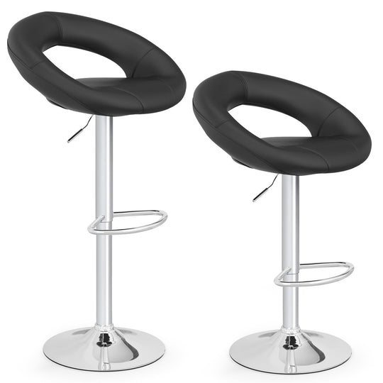 Height Adjustable Bar Stools Set of 2 with Hollow Back and Footrest