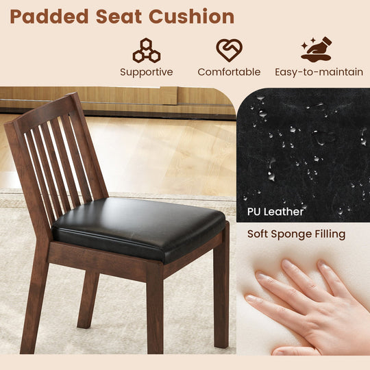 PU Leather Upholstered Dining Chair with Padded Seat Set of 2-Espresso
