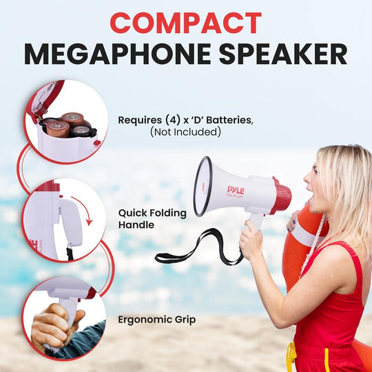 Pyle 30W Compact Megaphone Bullhorn with Record & Siren, 800-Yd. Range - view 4