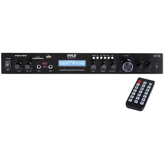 Pyle 2.1-Channel 200W Bluetooth Stereo Amplifier Receiver with FM Radio, USB/SD, Mic Inputs & Remote