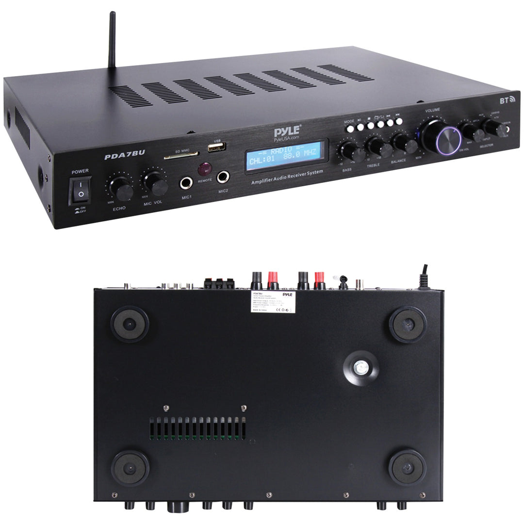 Pyle 2.1-Channel 200W Bluetooth Stereo Amplifier Receiver with FM Radio, USB/SD, Mic Inputs & Remote - view 3